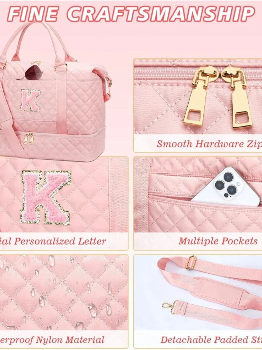 Birthday Gifts Girls Personalized Overnight Duffle Bags Pink,K | Gifts for Girls_6